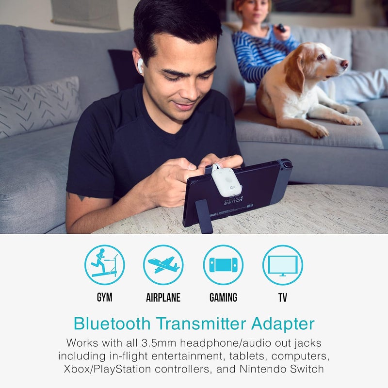 MEE Audio محول صوتي لاسلكي بلوتوث Connect Air أثناء الرحلة لعدد يصل إلى 2 من AirPods / سماعات أخرى؛ يعمل مع جميع مقابس 3.5 مم على الطائرات، معدات الصالة الرياضية، أجهزة التلفاز، وأجهزة الألعاب. - Image 2